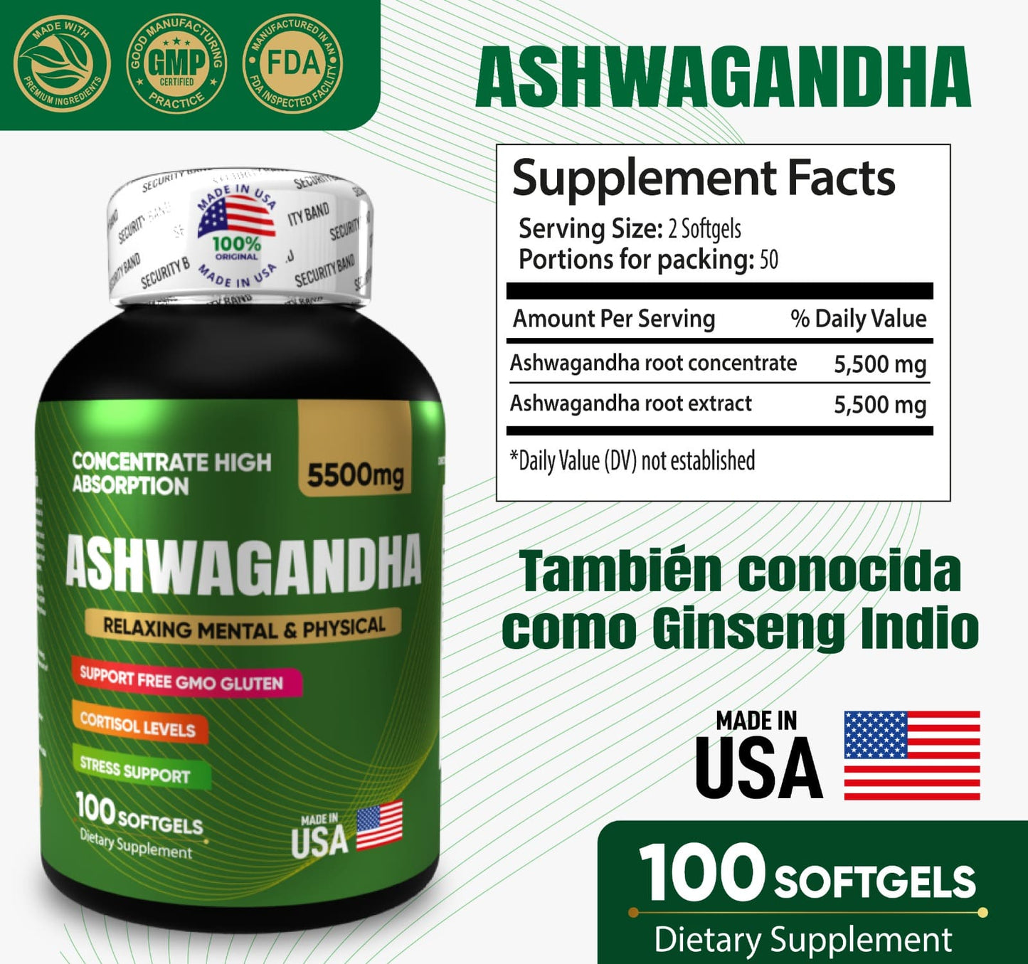Ashwagandha Americano x100 Cáps.